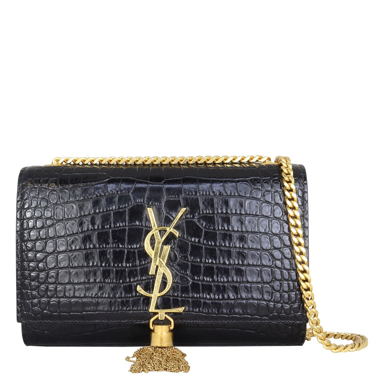 Saint Laurent Kate Tassel Chain Bag Small Croc Embossed