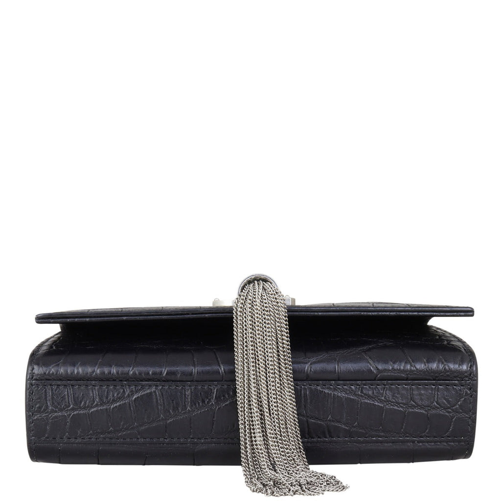 Saint Laurent Kate Tassel Chain Bag Small Croc-Embossed
