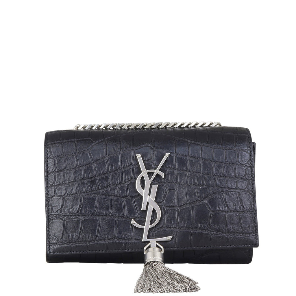 Saint Laurent Kate Tassel Chain Bag Small Croc-Embossed