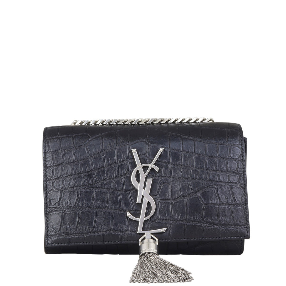 Saint Laurent Kate Tassel Chain Bag Small Croc-Embossed