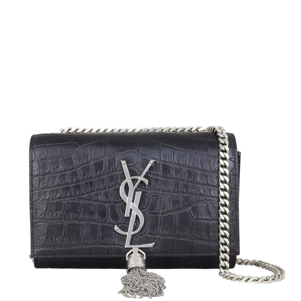 Saint Laurent Kate Tassel Chain Bag Small Croc-Embossed