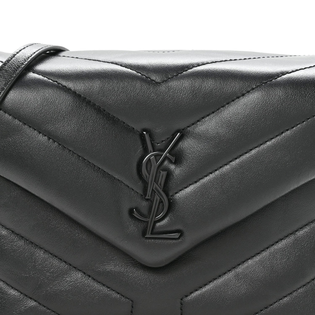 Calfskin Y Quilted Monogram Monochrome Toy Loulou Crossbody Bag Black