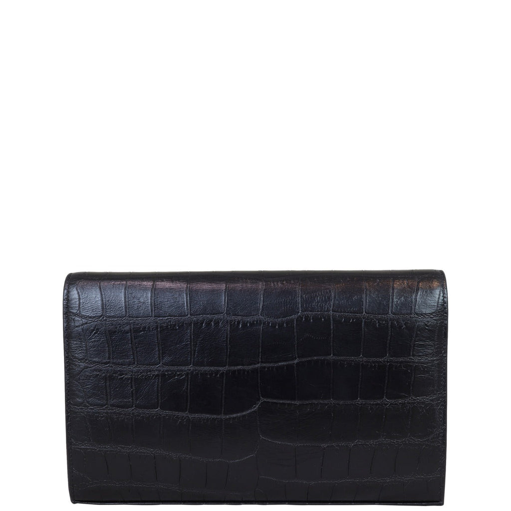 Saint Laurent Cassandre Chain Wallet Croc-Embossed