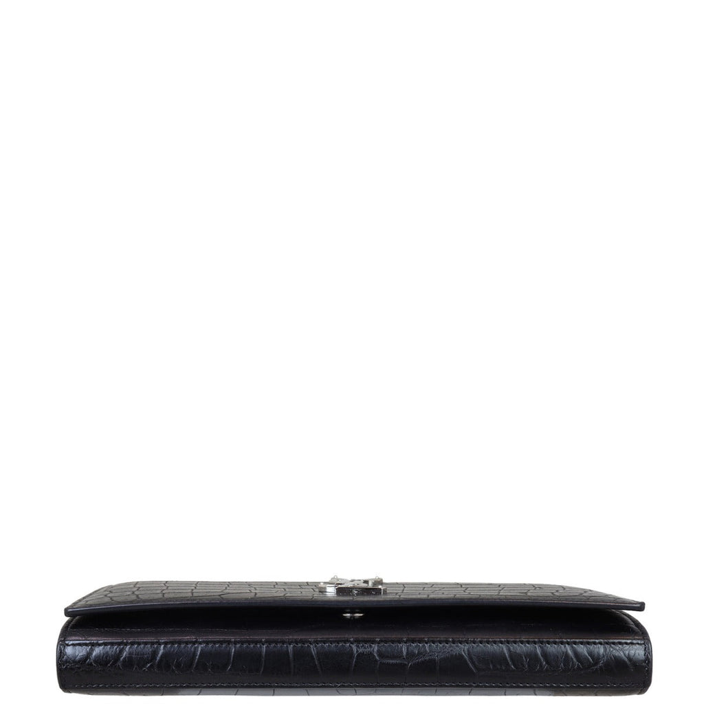 Saint Laurent Cassandre Chain Wallet Croc-Embossed