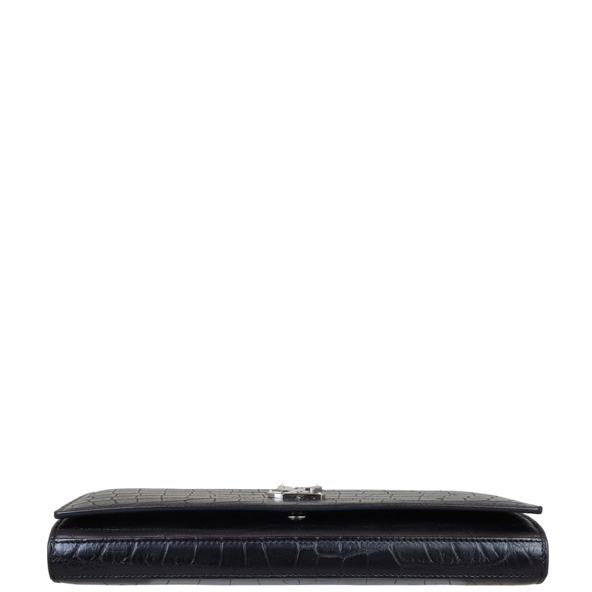 Saint Laurent Cassandre Chain Wallet Croc-Embossed