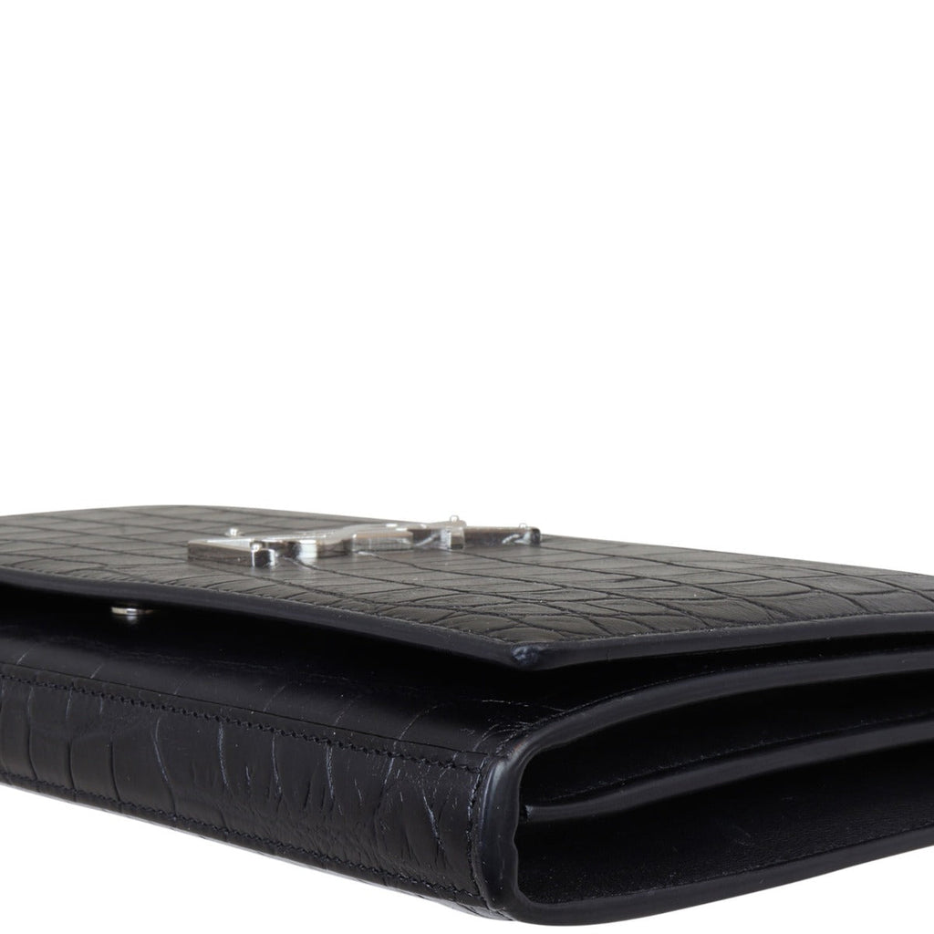 Saint Laurent Cassandre Chain Wallet Croc-Embossed