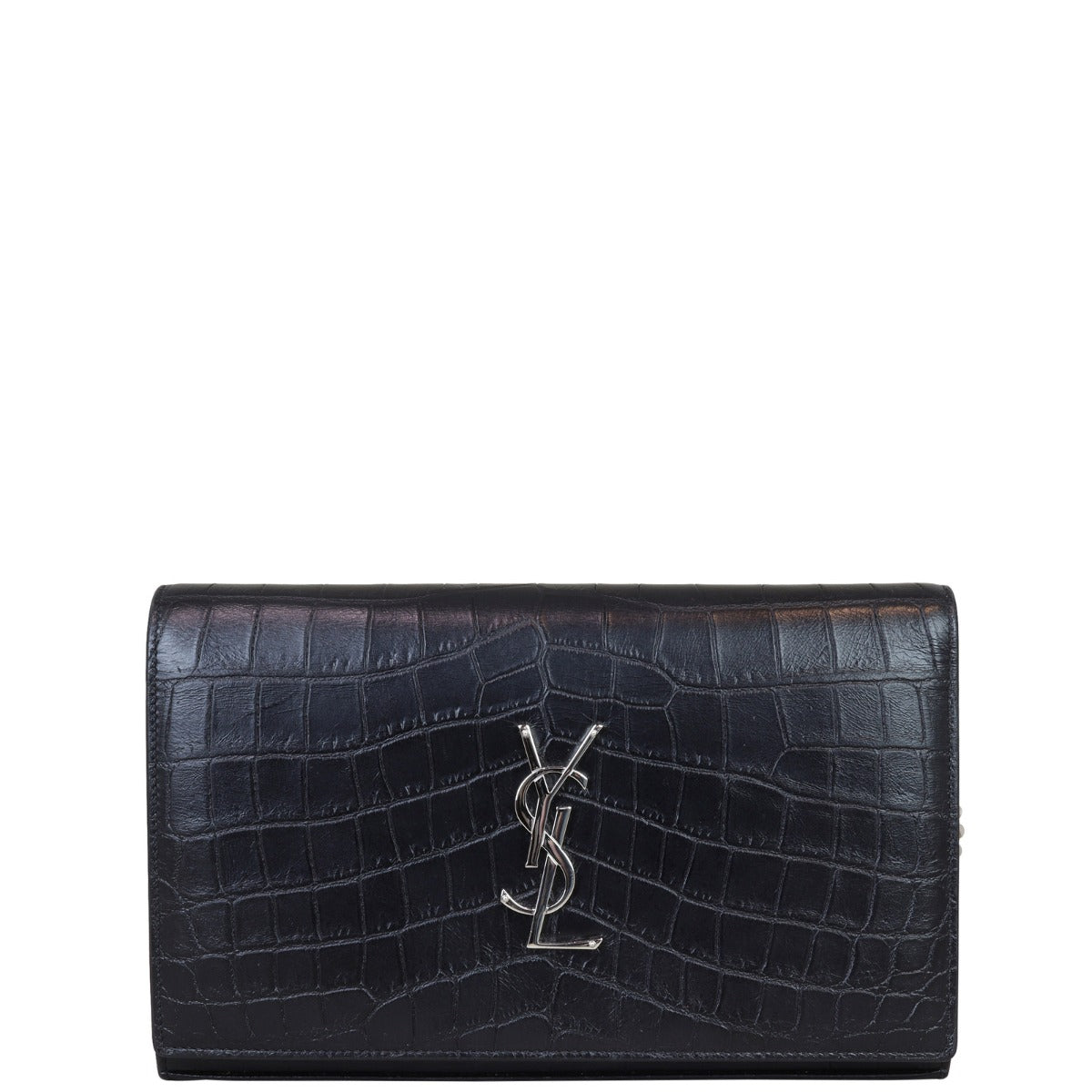 Saint Laurent Cassandre Chain Wallet Croc-Embossed