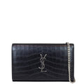 Saint Laurent Cassandre Chain Wallet Croc-Embossed