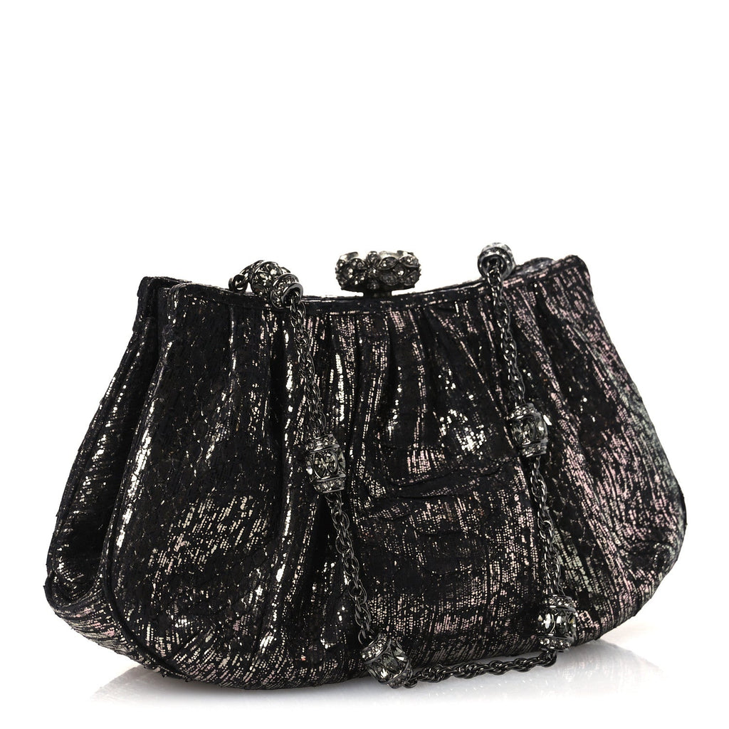 Snakeskin Crystal Evening Clutch Black Silver