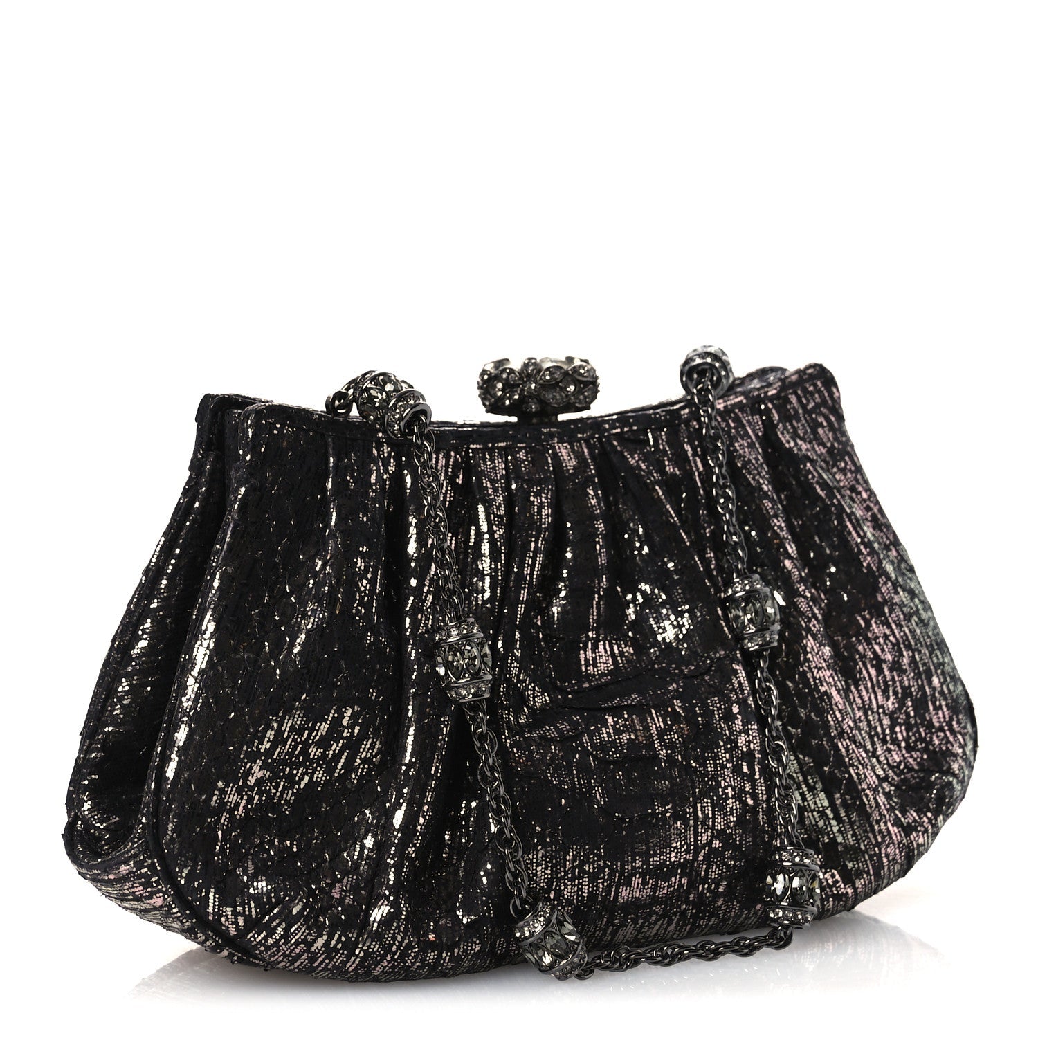 Snakeskin Crystal Evening Clutch Black Silver