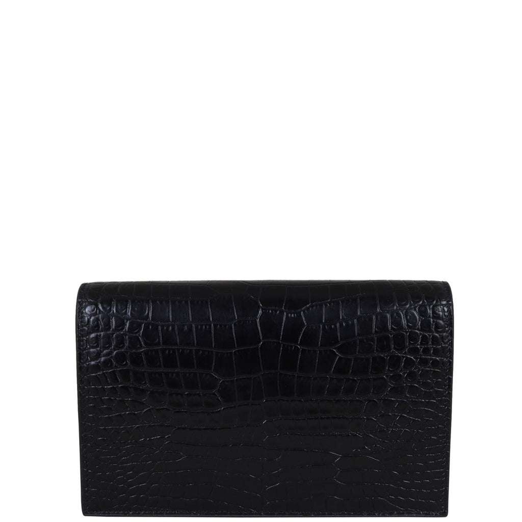 Saint Laurent Kate Tassel Chain Wallet Croc-Embossed