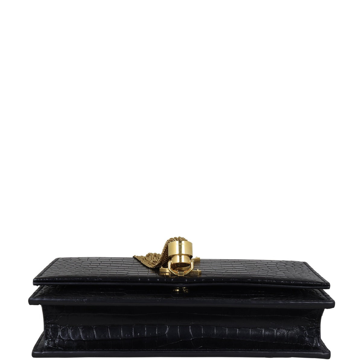 Saint Laurent Kate Tassel Chain Wallet Croc-Embossed