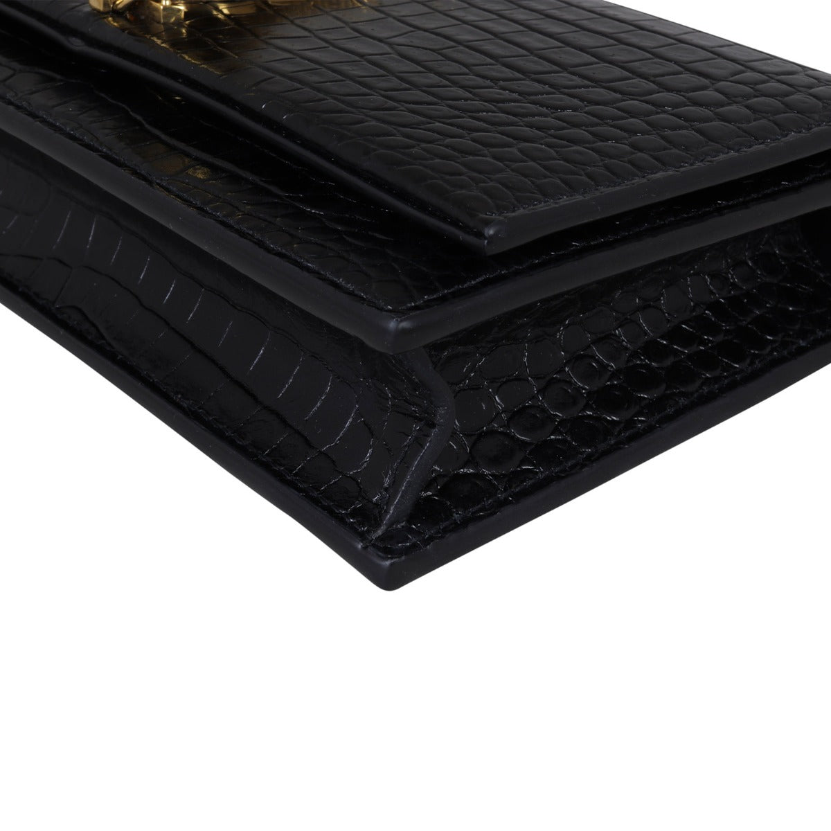 Saint Laurent Kate Tassel Chain Wallet Croc-Embossed