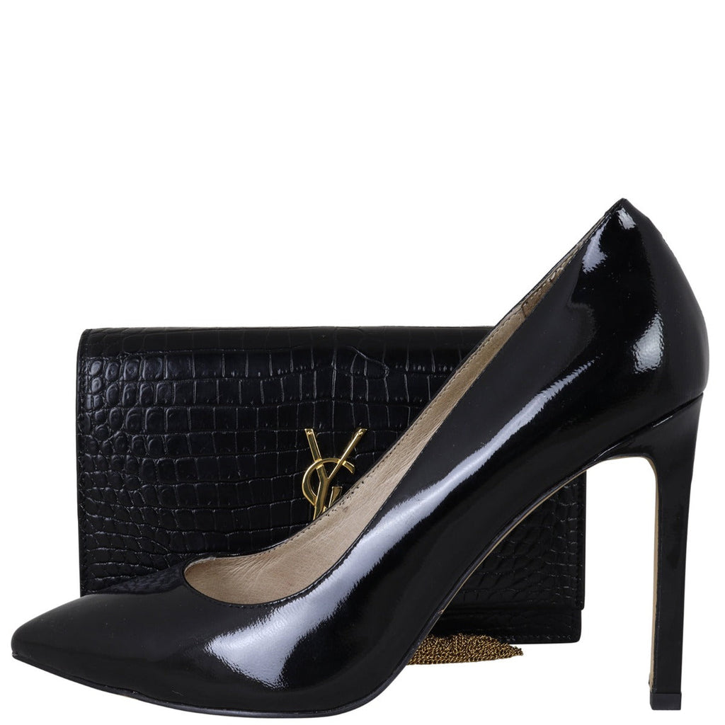 Saint Laurent Kate Tassel Chain Wallet Croc-Embossed
