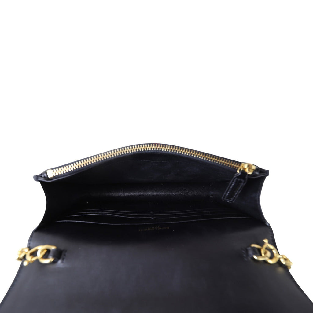 Saint Laurent Kate Tassel Chain Wallet Croc-Embossed