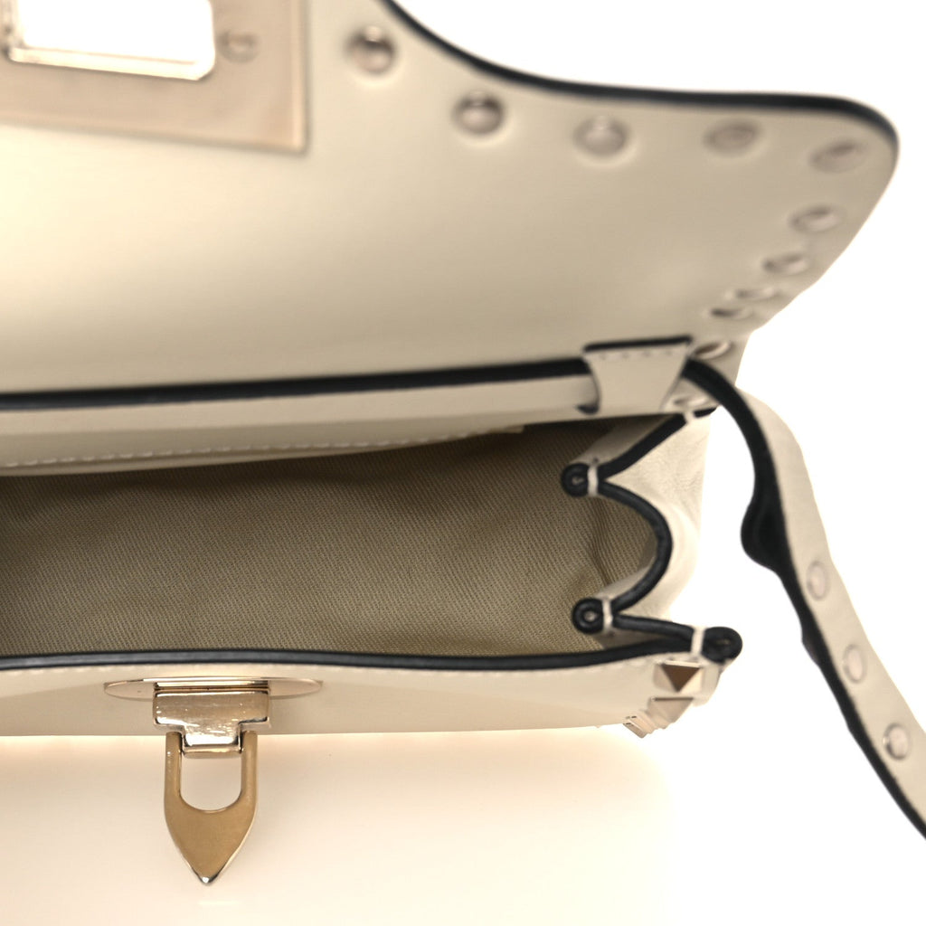 Vitello Small Rockstud Flip Lock Crossbody Bag Light Ivory