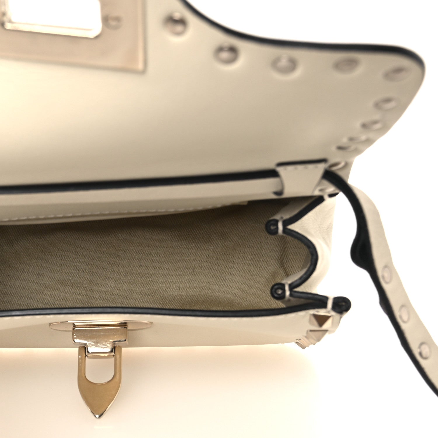 Vitello Small Rockstud Flip Lock Crossbody Bag Light Ivory