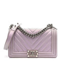 Iridescent Lambskin Chevron Quilted Medium Boy Flap Purple