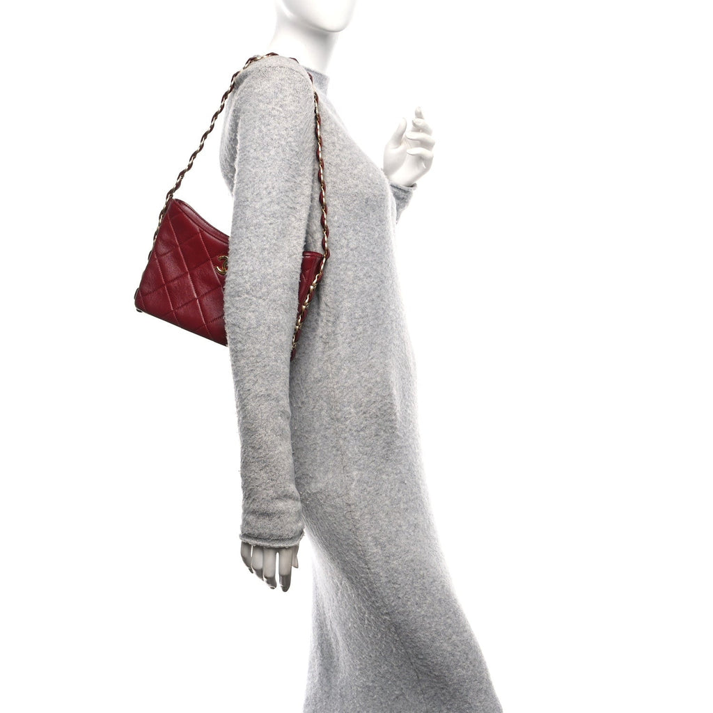 Lambskin Quilted Small CC Links Hobo Burgundy