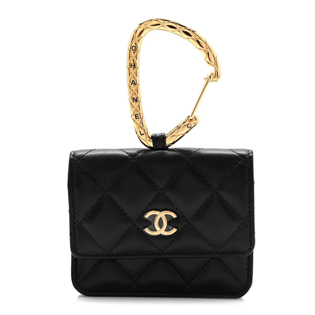Lambskin Quilted CC Hook  Holder Black