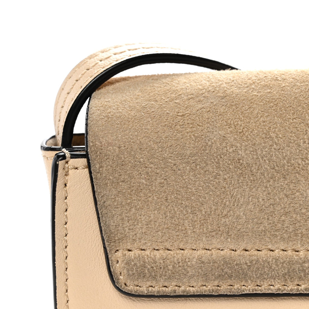 Suede Calfskin Small Faye Shoulder Bag Pearl Beige