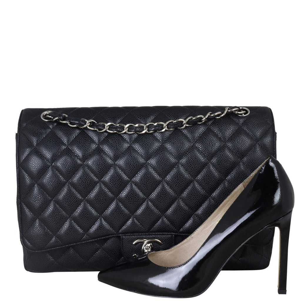 Chanel Classic Double Flap Maxi | Black Silver Hardware