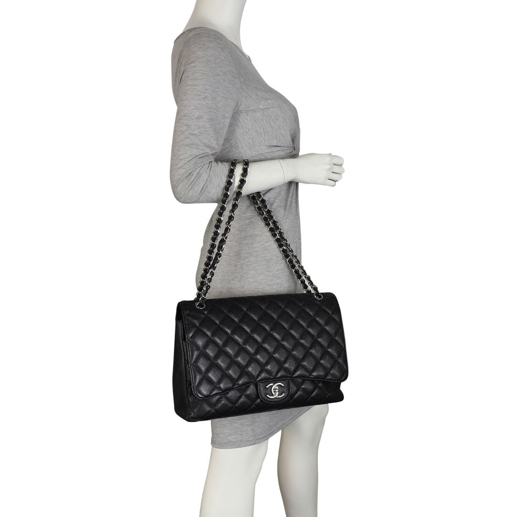 Chanel Classic Double Flap Maxi | Black Silver Hardware