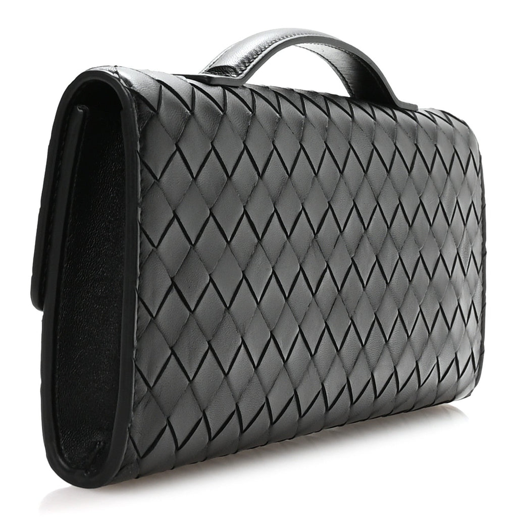 Nappa Intrecciato Long Andiamo Top Handle Clutch Black