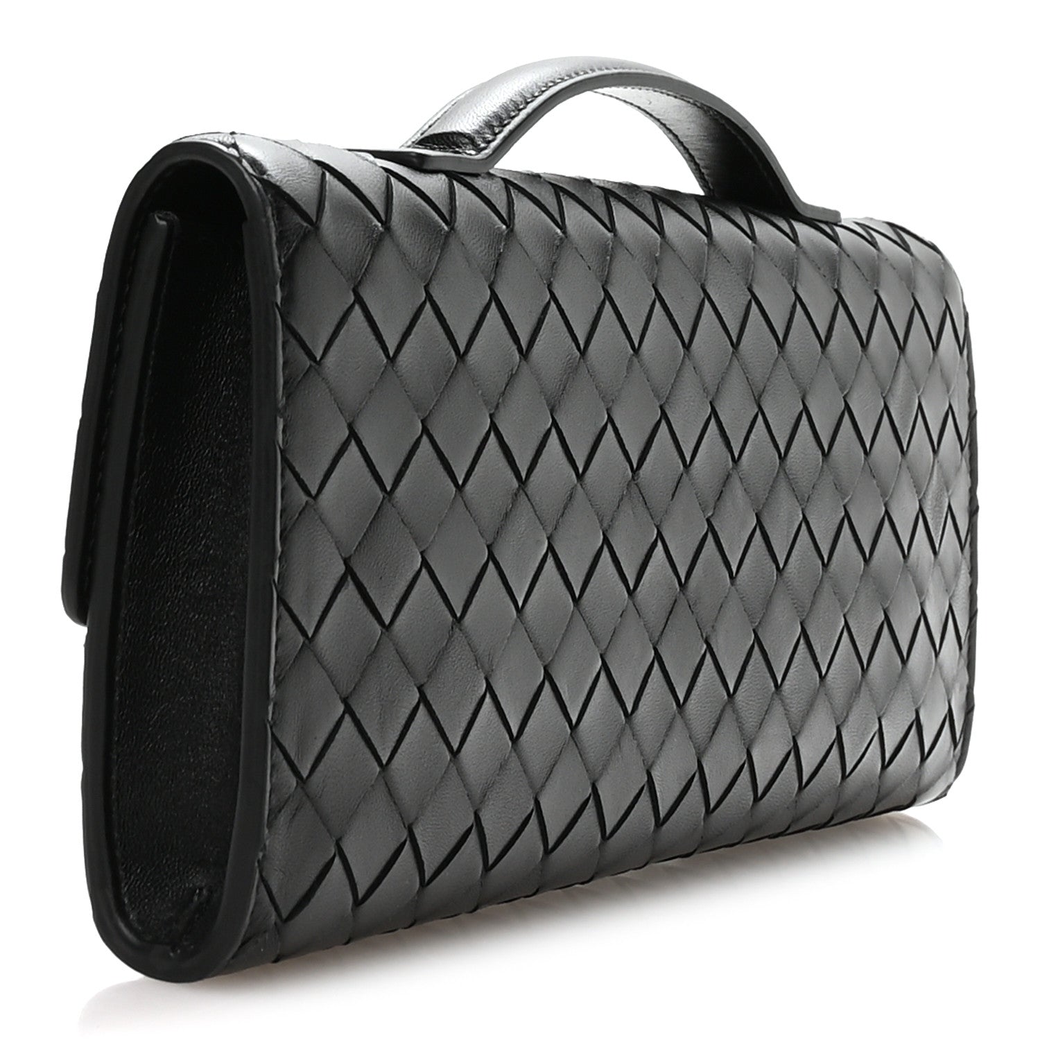 Nappa Intrecciato Long Andiamo Top Handle Clutch Black
