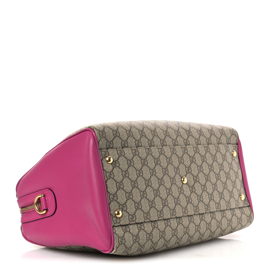 GG Supreme Monogram Medium Boston Beige Hibiscus Red New Rosette