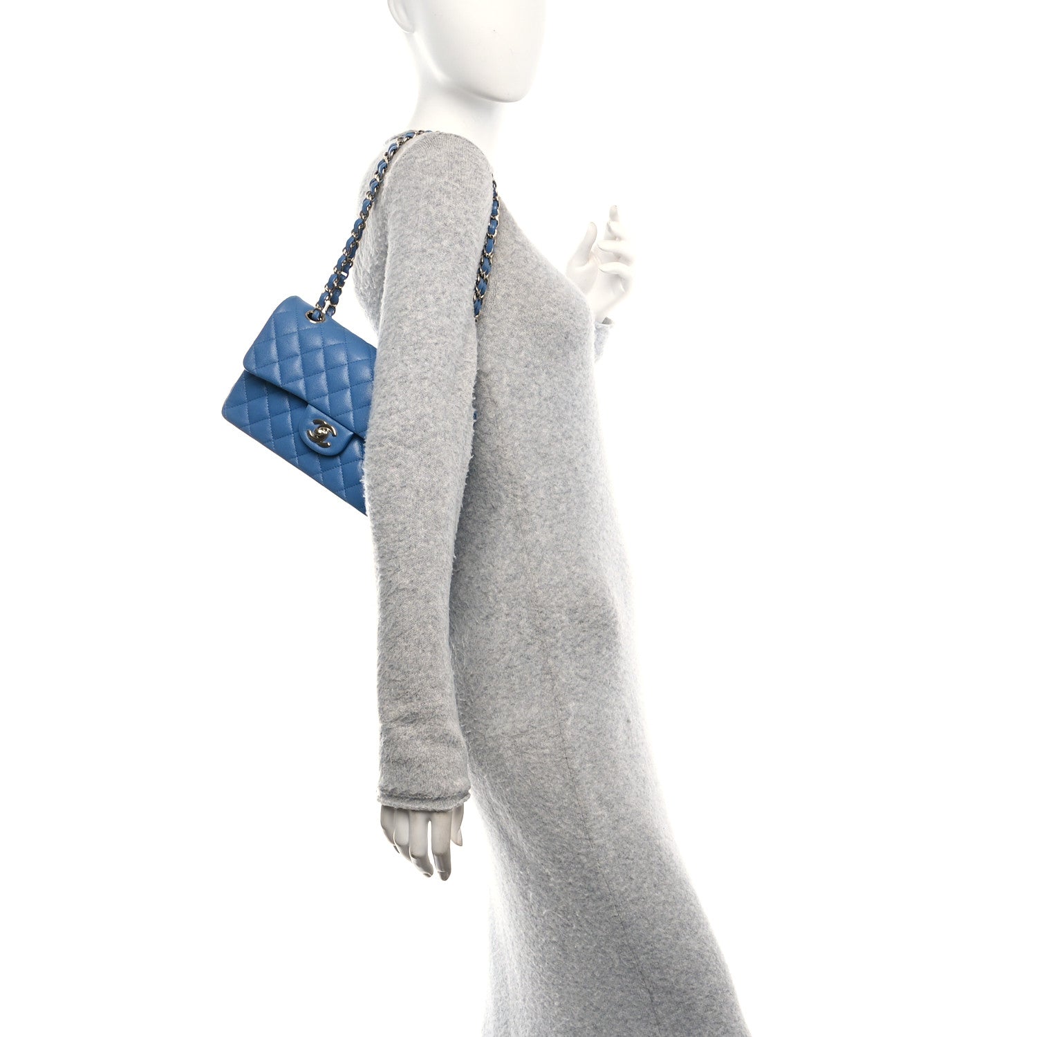 Caviar Quilted Small Double Flap Blue