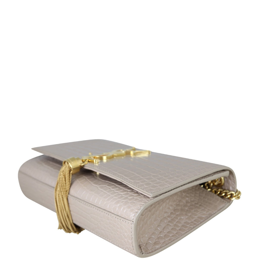 Saint Laurent Kate Tassel Chain Bag Small Croc-Embossed