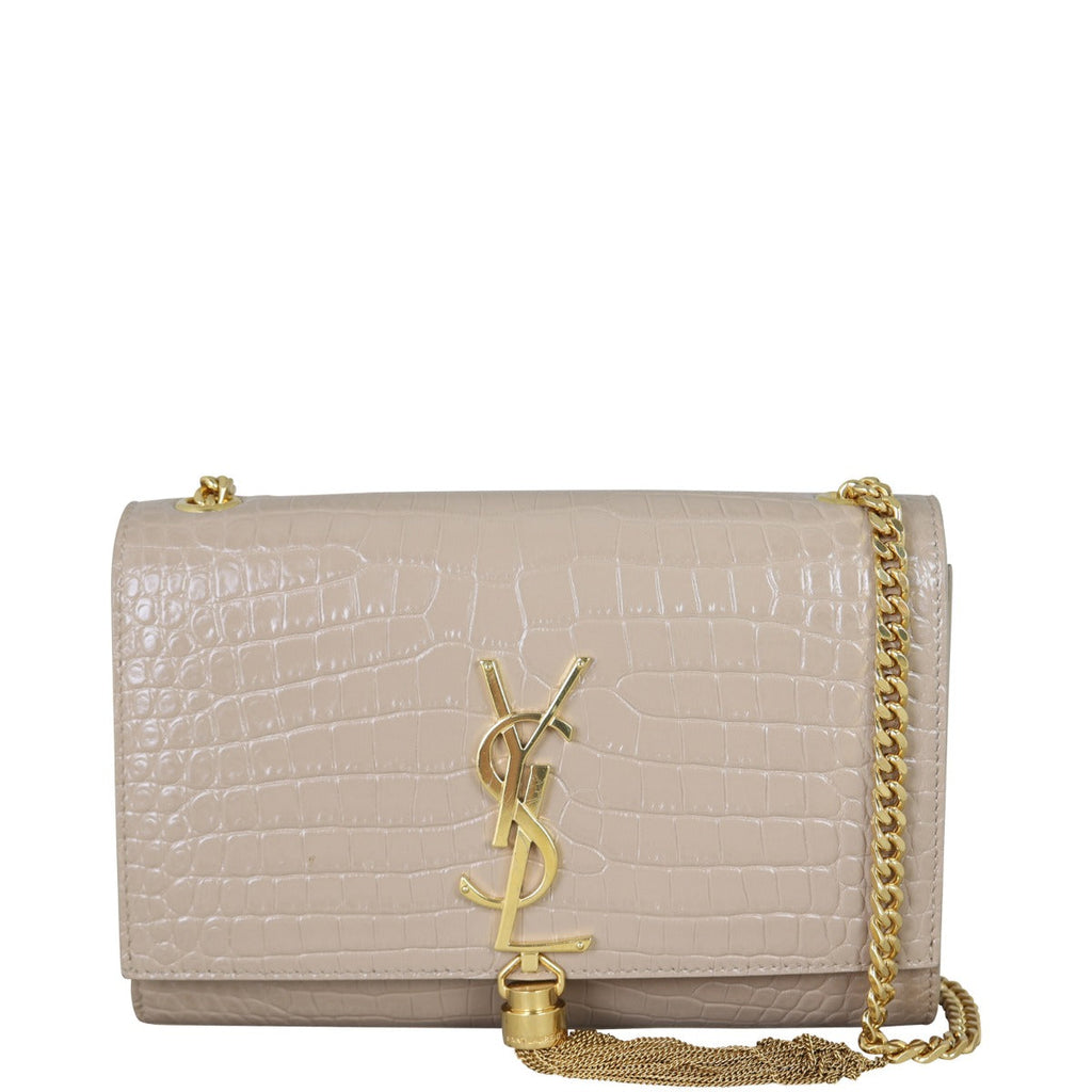 Saint Laurent Kate Tassel Chain Bag Small Croc-Embossed
