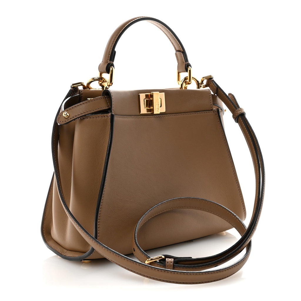 Vitello Seta Fabric Jacquard FF 1974 Mini Peekaboo Iconic Satchel Sand Tobacco Moro
