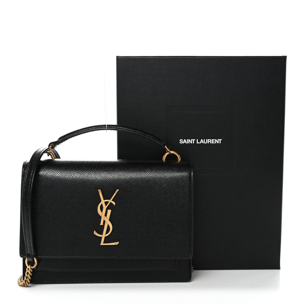 Coated Bark Calfskin Sunset Chain Wallet Black