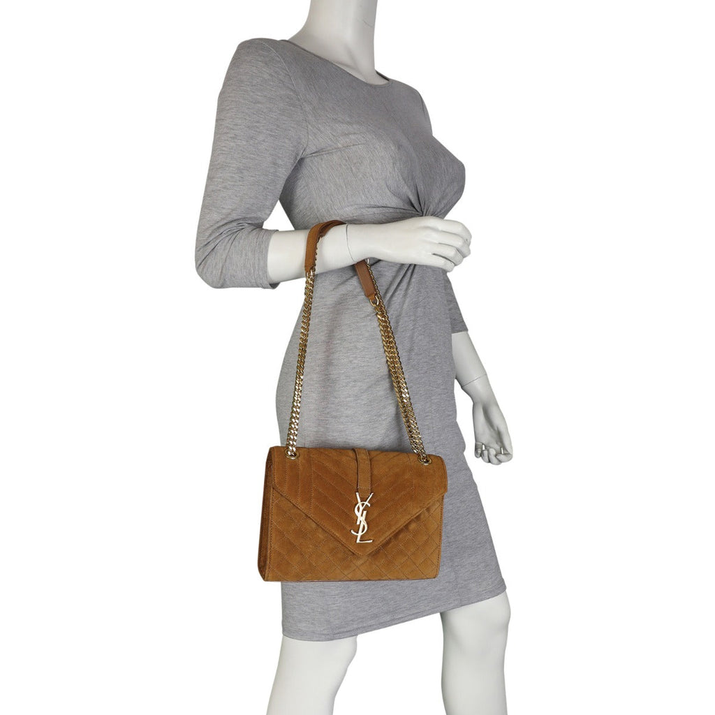 Saint Laurent Monogram Mix Matelasse Envelope Chain Bag Suede Medium