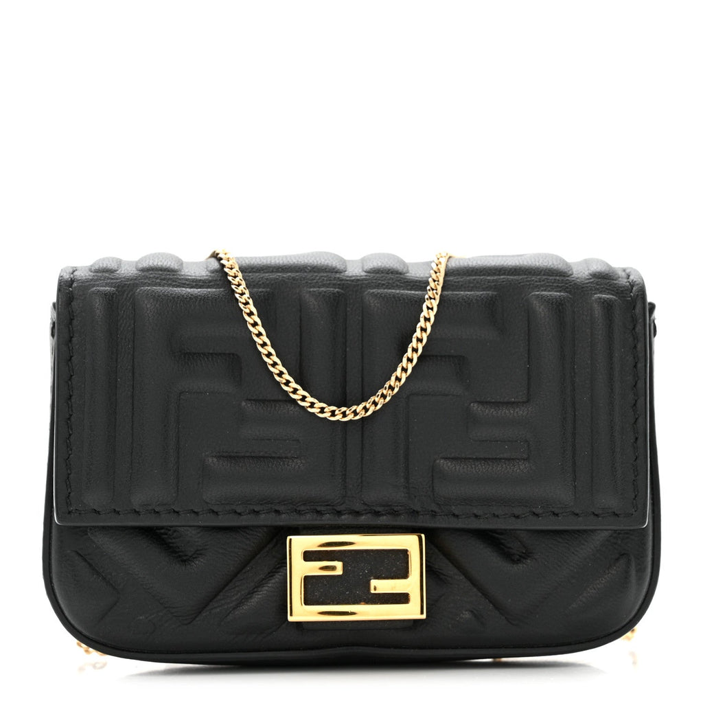 Nappa Matisse FF Embossed Nano Baguette Charm Black