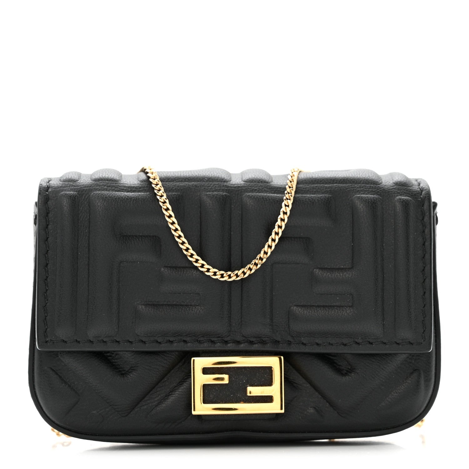 Nappa Matisse FF Embossed Nano Baguette Charm Black