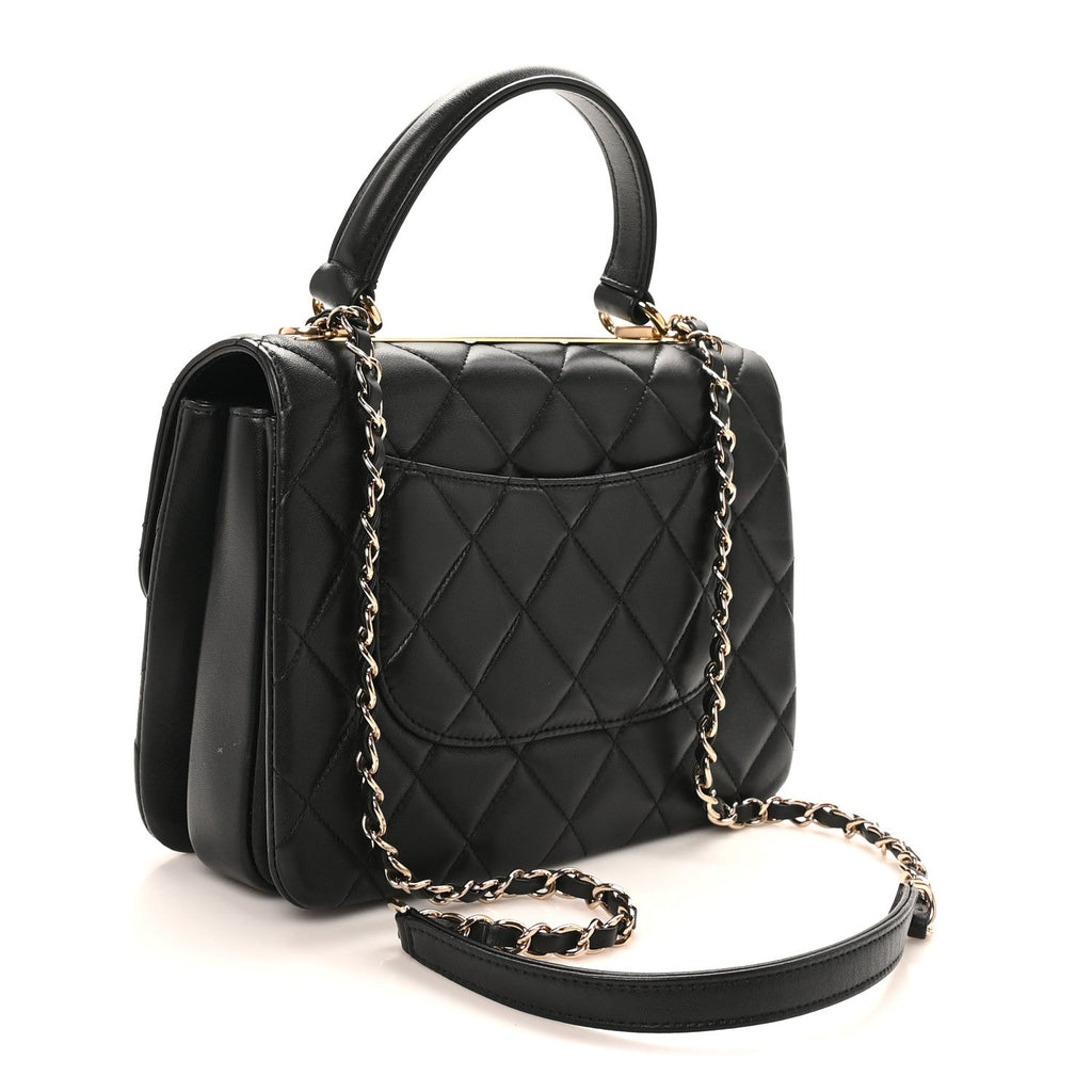 Lambskin Quilted Small Trendy CC Dual Handle Flap Bag Black
