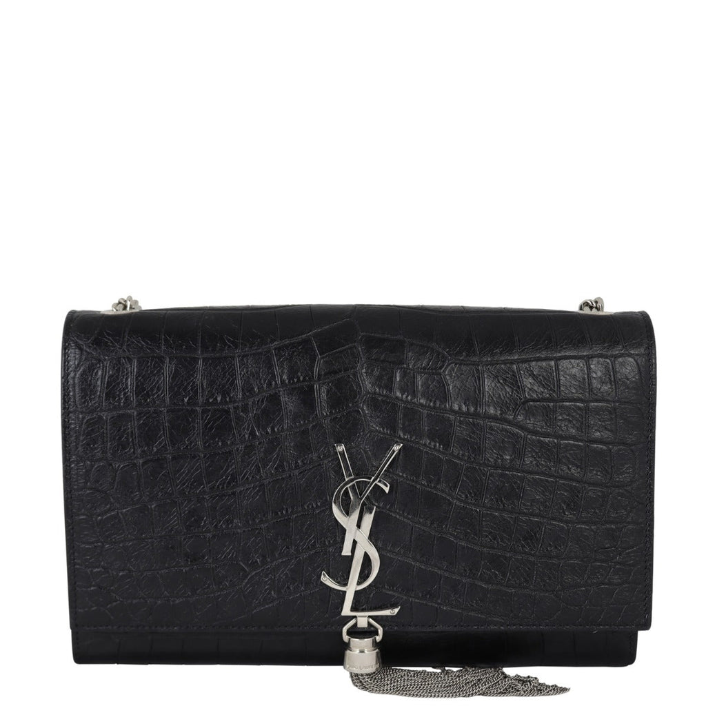 Saint Laurent Kate Tassel Chain Bag Medium Croc-Embossed