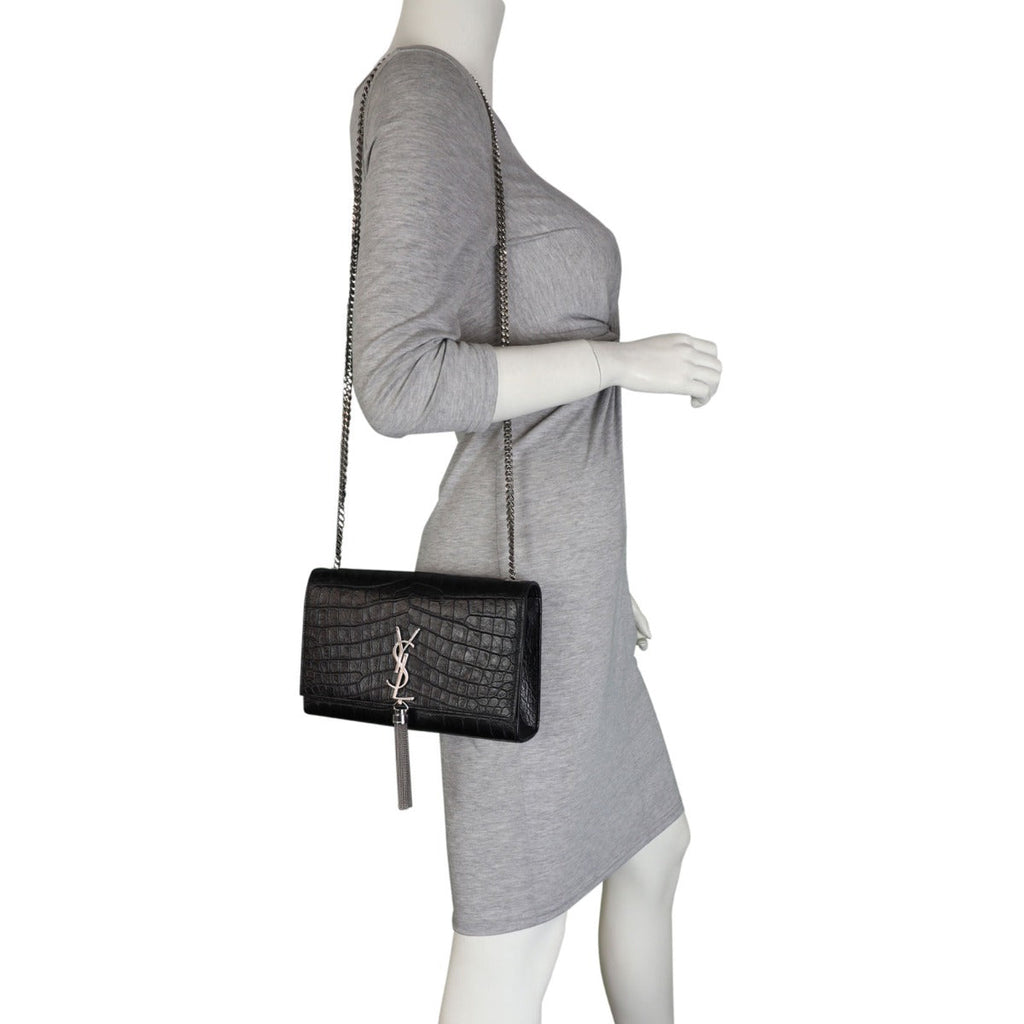Saint Laurent Kate Tassel Chain Bag Medium Croc-Embossed