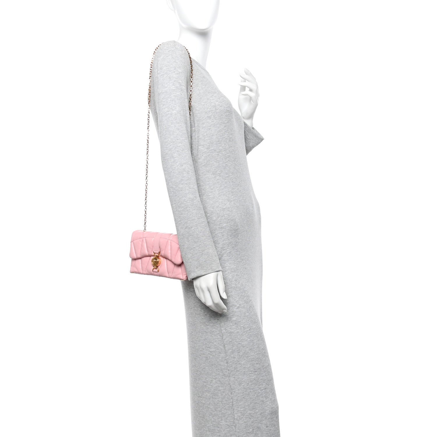 Lambskin Quilted Mini Kleio Crossbody Bag Light Pink