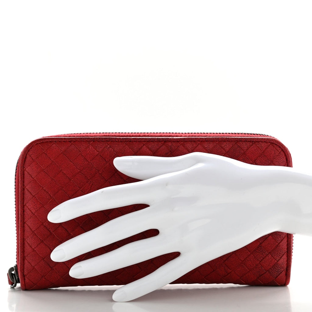 Nappa Intrecciato Zip Around Wallet Red