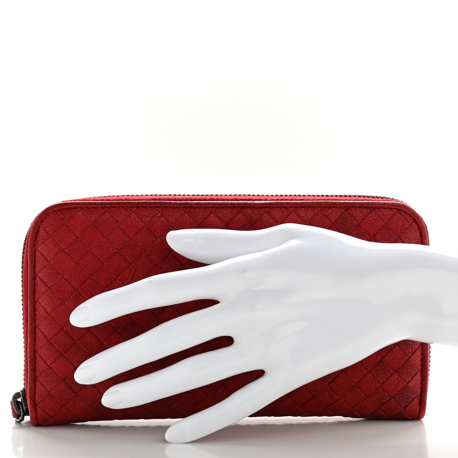 Nappa Intrecciato Zip Around Wallet Red