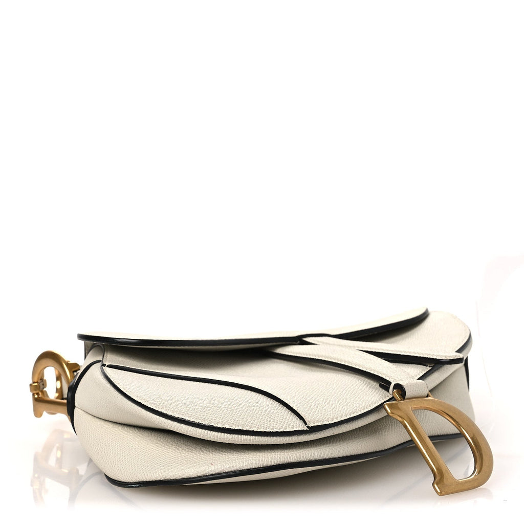 Grained Calfskin Saddle Bag White