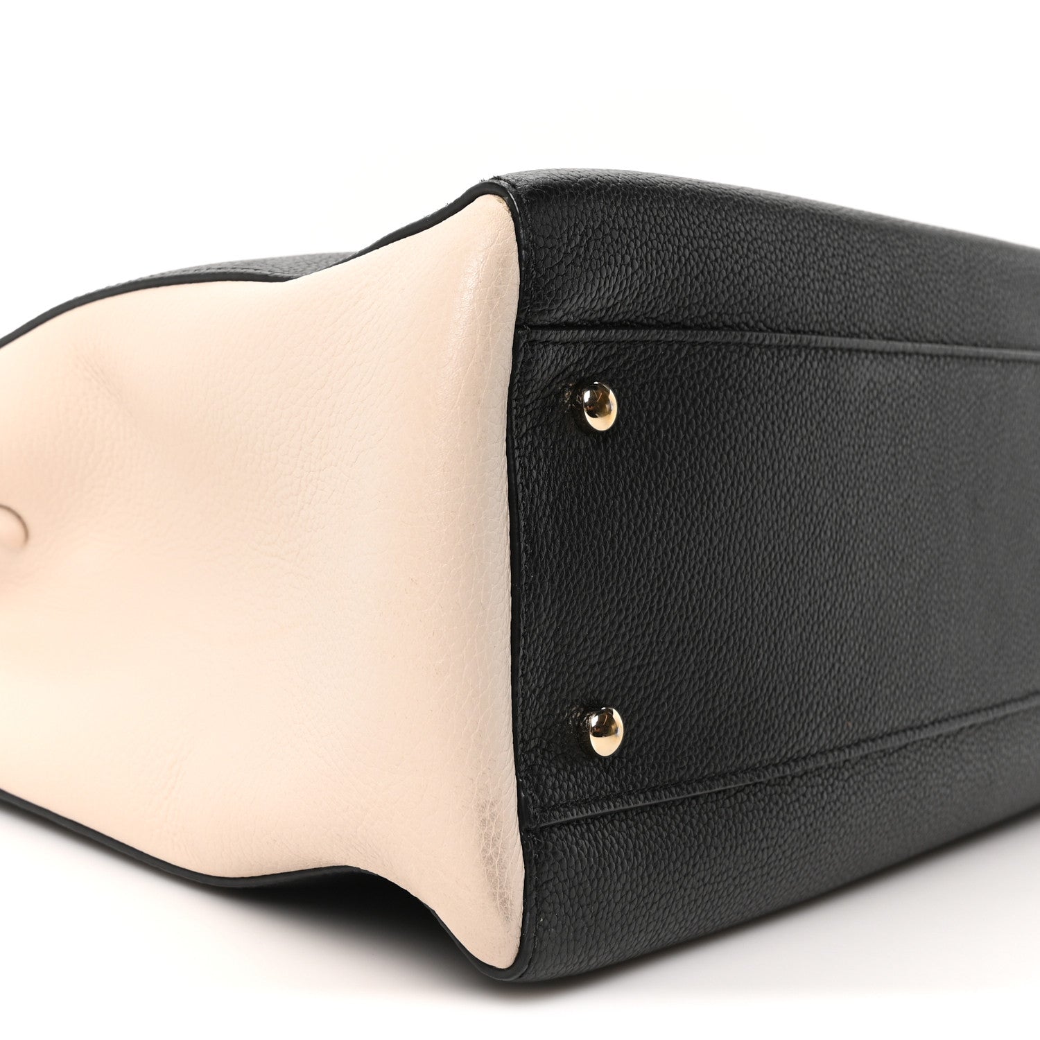 Grained Calfskin Small Bi-Color Neo Executive Shopper Tote Black Beige