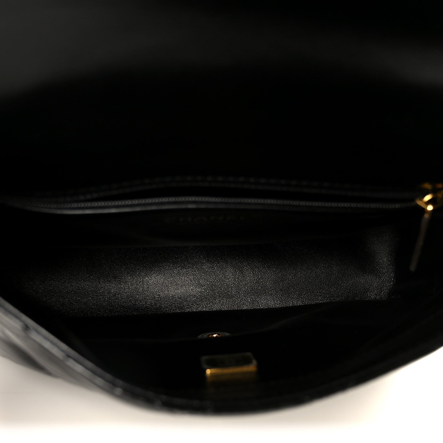 Shiny Lambskin Quilted Golden Links Top Handle Flap Black