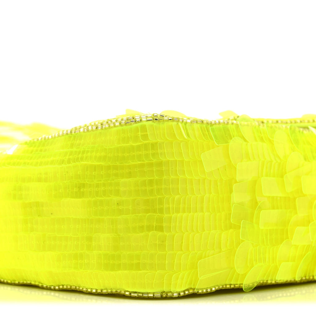 Sequin Paillettes Vitello Elaphe Grace Baguette Yellow Fluo