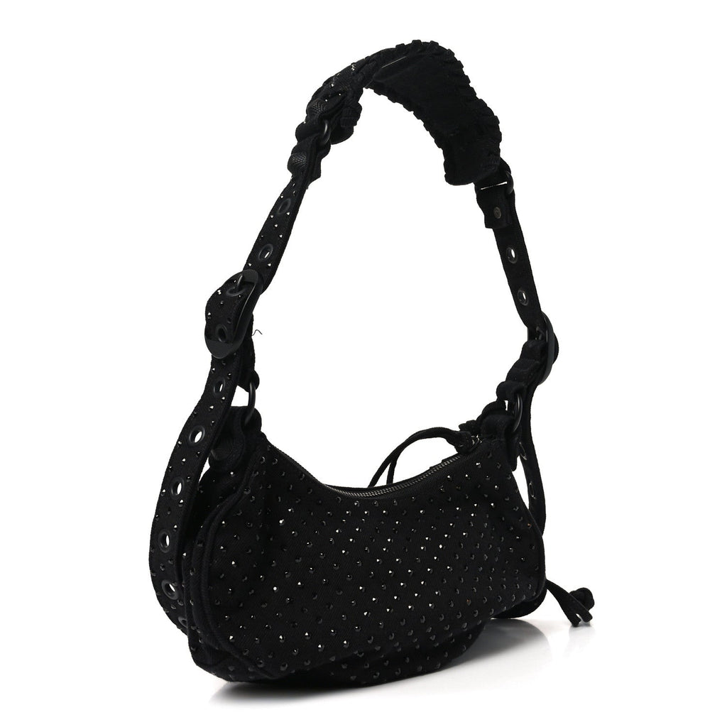 Denim Embellished Le Cagole Shoulder Bag XS Black