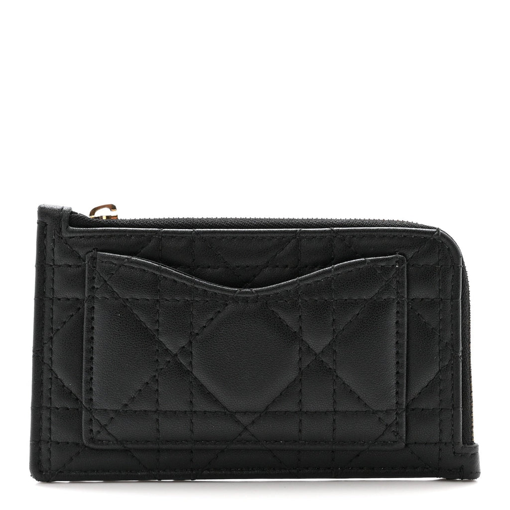 Supple Calfskin Cannage Lady Dior Cosmos Zipped  Holder Black
